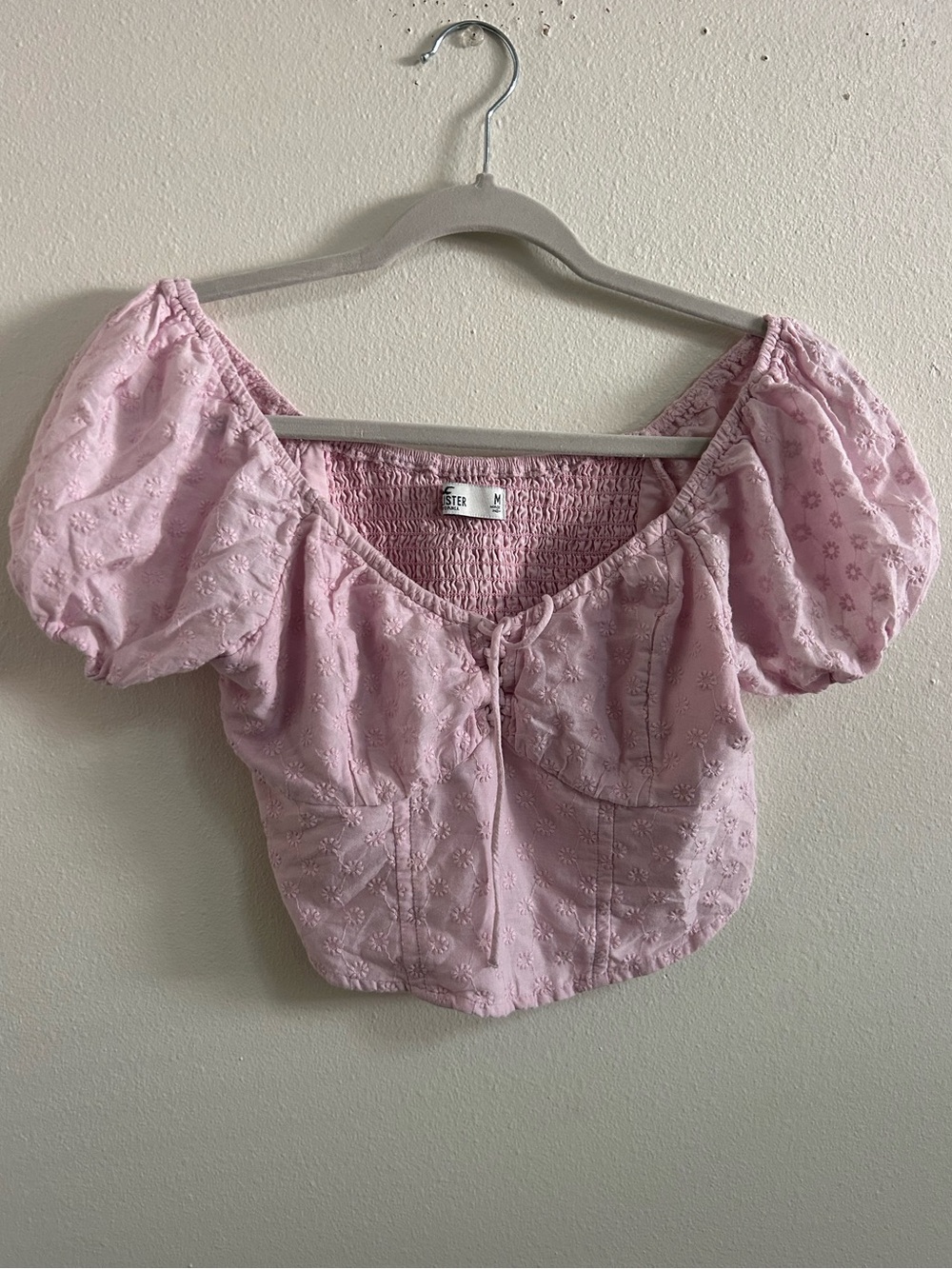 Hollister light pink corset bust smocked back floral cropped top